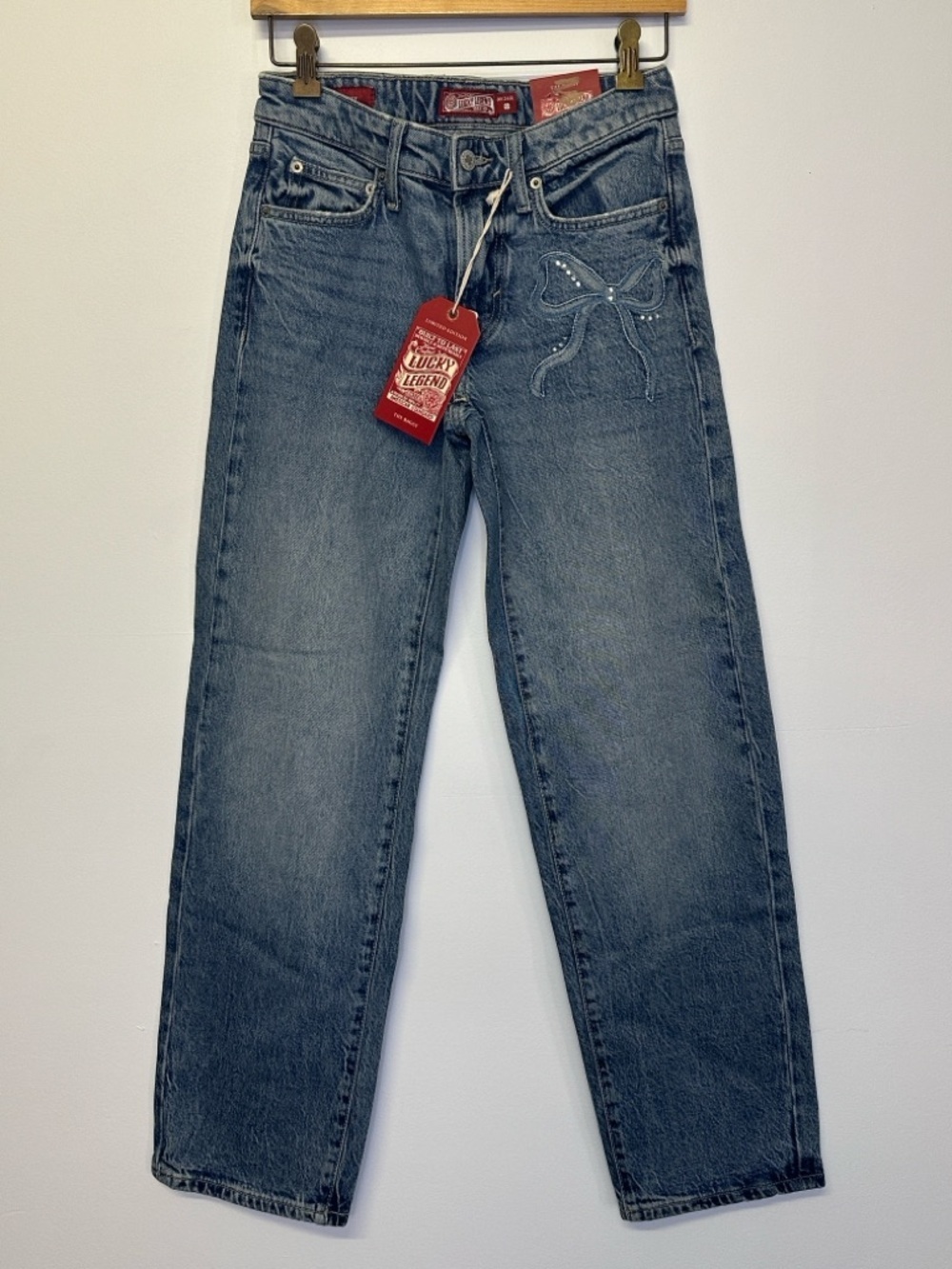 Lucky Brand The Baggy Jeans with Embroidered Bow size 0